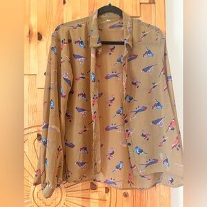 Printed Button-Up Shirt in with Bird Motif